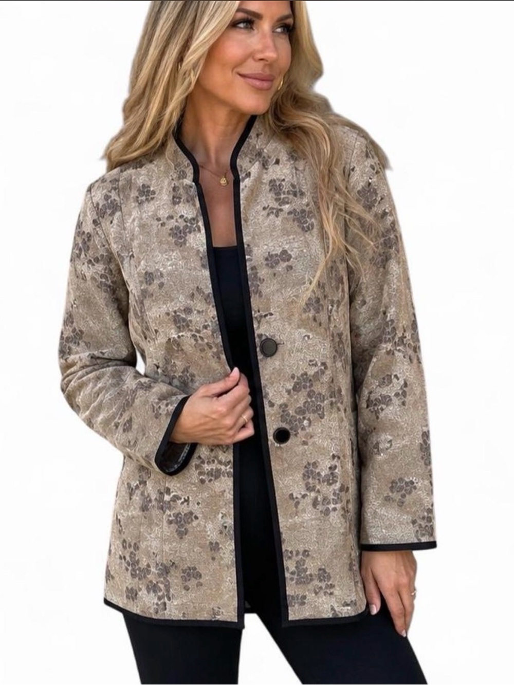 Reversible Metallic Floral Brocade Mandarin Collar Jacket M